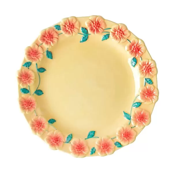 RICE Assiettes & Plats^Assiette C Ramique Fleurs 2 Tailles - Cr Me