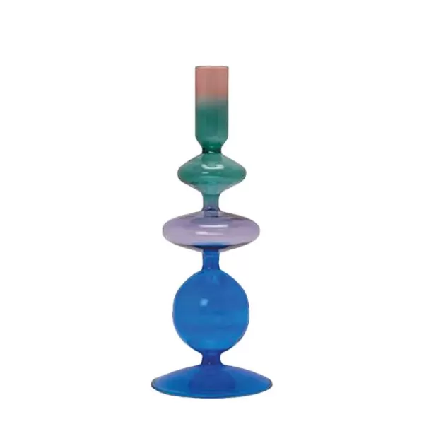 EJA Vases / Petits Objects Déco^Bougeoir Verre H 23 Cm Tie And Dye - Bleu