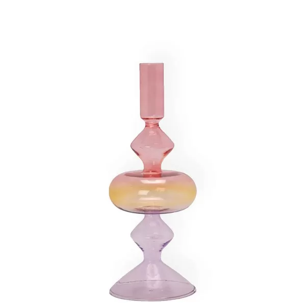 EJA Vases / Petits Objects Déco^Bougeoir Verre H 23 Cm Tie And Dye - Violet, Jaune, Rose