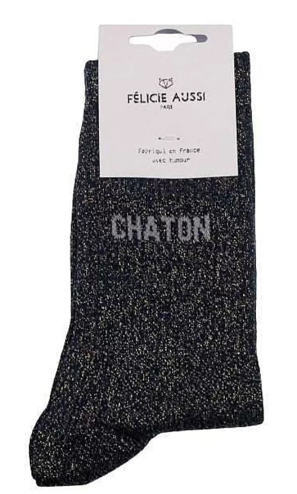 FÉLICIE AUSSI Homewear (Chaussettes, Chaussons...)^Chaussettes Paillettes - Chaton 36/40 Noir
