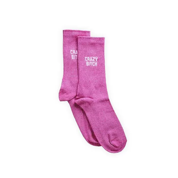 FÉLICIE AUSSI Homewear (Chaussettes, Chaussons...)^Chaussettes Paillettes - Crazy Bitch 36/40 Rose