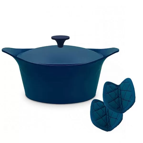COOKUT Ustensiles De Cuisine^ Cocotte Ma Jolie Cocotte 24 Cm + Maniques - Myrtille