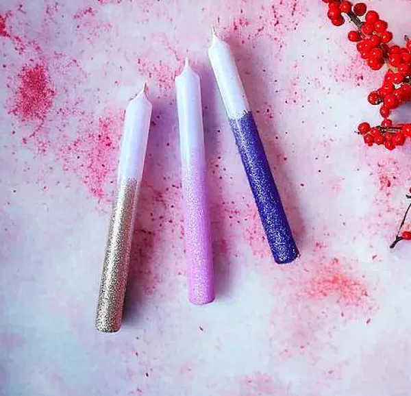 PINK STORIES Vases / Petits Objects Déco^Set De 3 Bougies Dip Dye Xmas Glitter - Let Is Snow